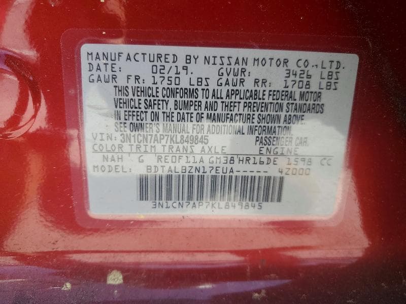 2019 NISSAN VERSA SV 12