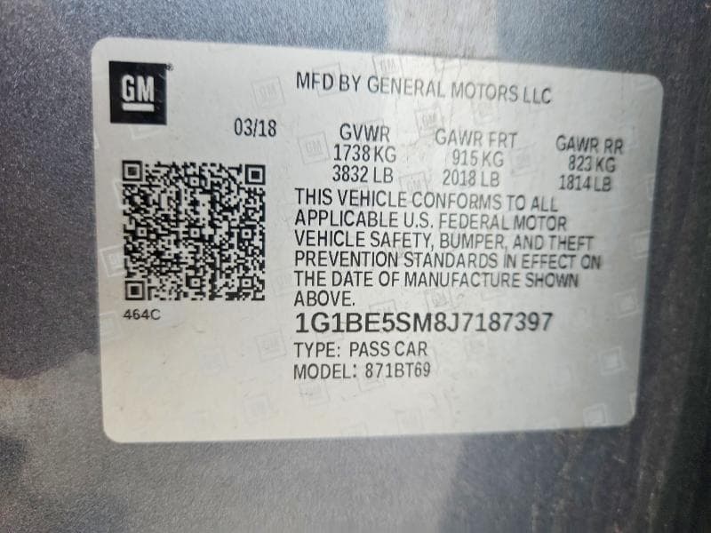 2018 CHEVROLET CRUZE LT LT 12