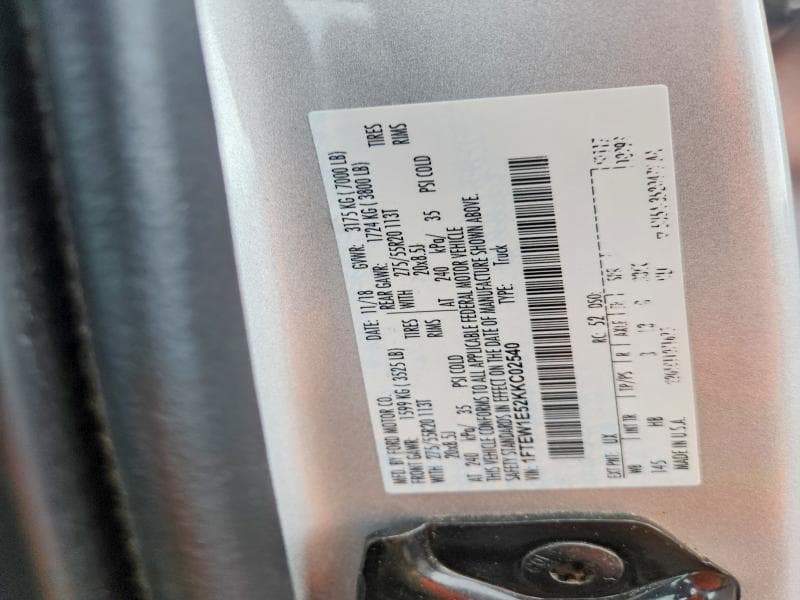 2019 FORD F150 SUPERCREW SUPERCREW 12
