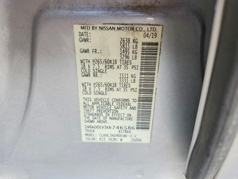 2019 NISSAN FRONTIER SL 12