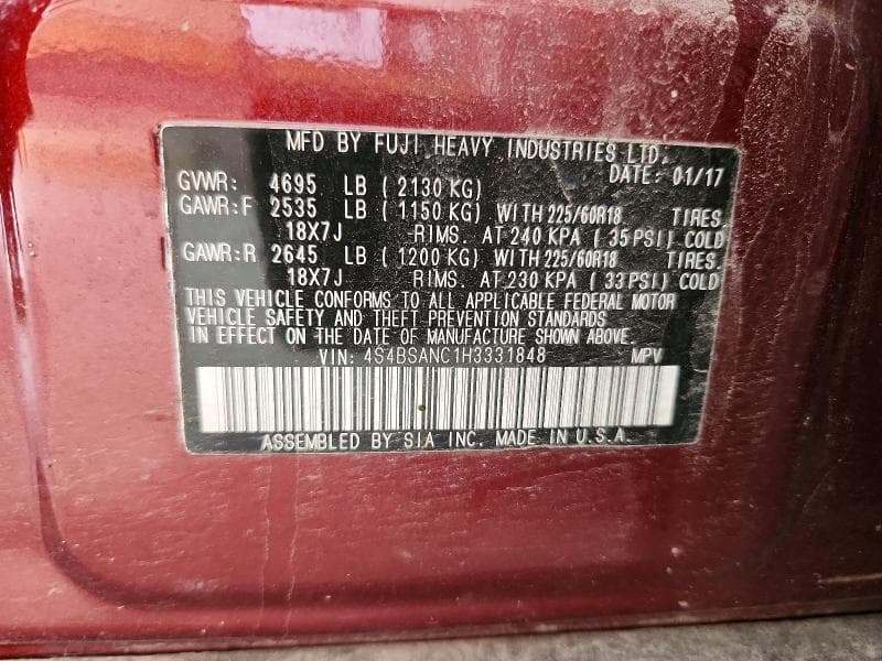 2017 SUBARU OUTBACK 2.5I LIMITED 13