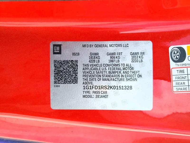 2019 CHEVROLET CAMARO LT LT 12