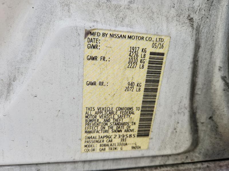 2016 NISSAN ALTIMA 2.5 SL 2.5 SL 12