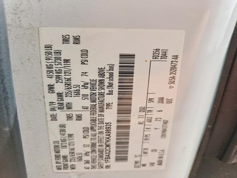 2019 FORD TRANSIT T-350 13