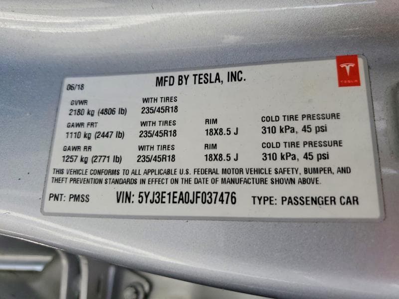 2018 TESLA MODEL 3 12