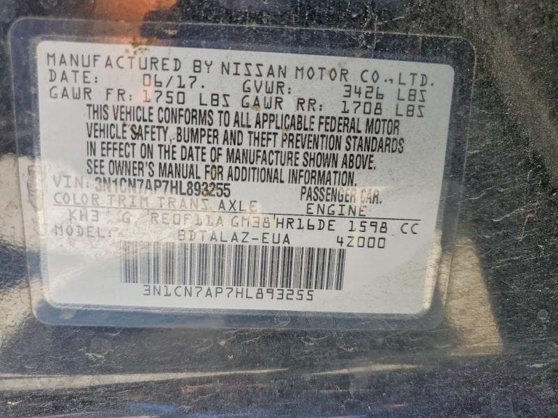 2017 NISSAN VERSA 1.6 S PLUS 12
