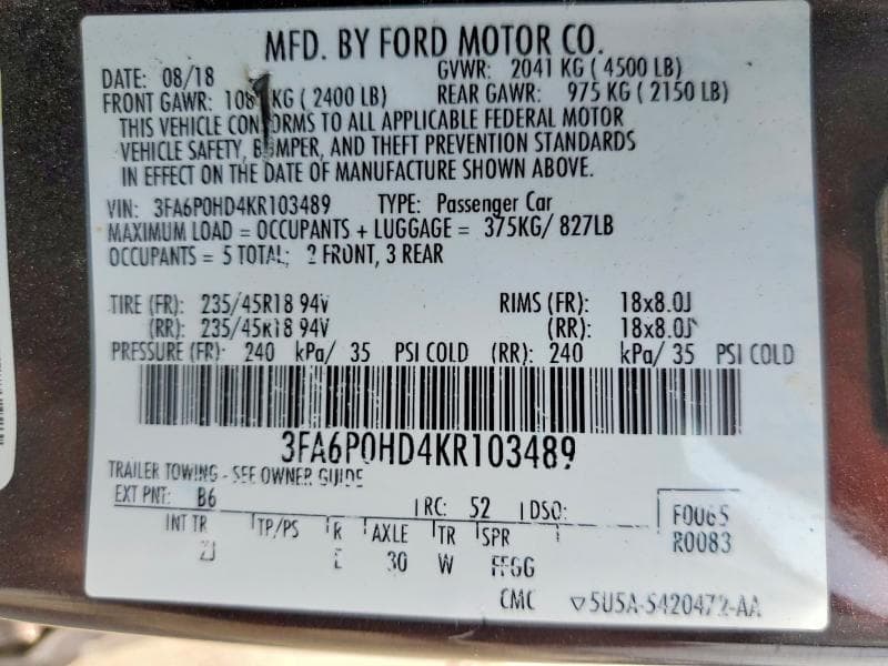 2019 FORD FUSION SE SE 12