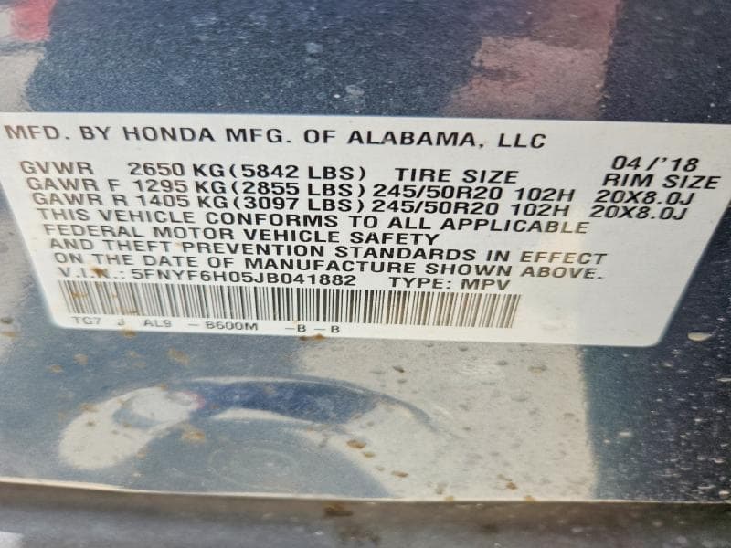 2018 HONDA PILOT ELITE ELITE 13
