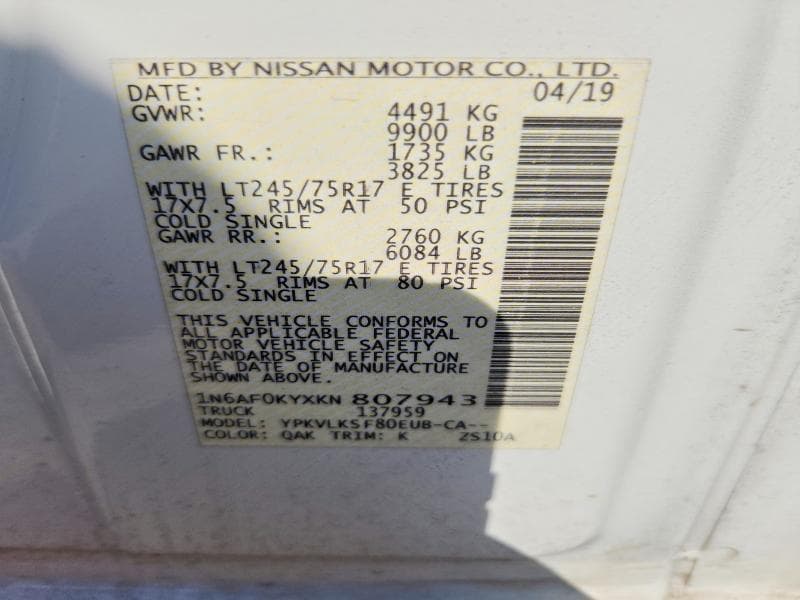 2019 NISSAN NV 3500 HD SL 12