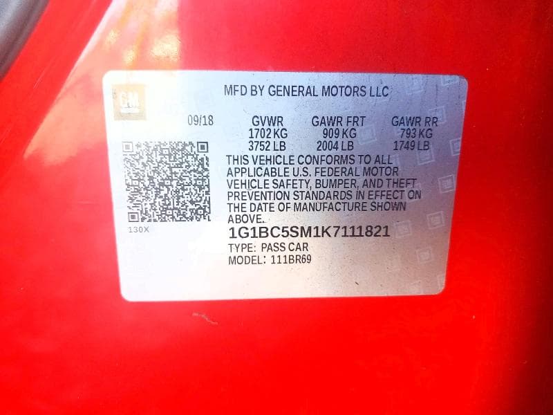 2019 CHEVROLET CRUZE LS 12