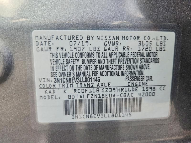 2020 NISSAN VERSA SV SV 12