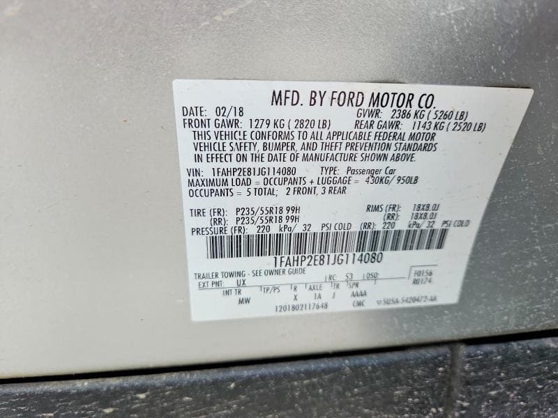 2018 FORD TAURUS SEL 12