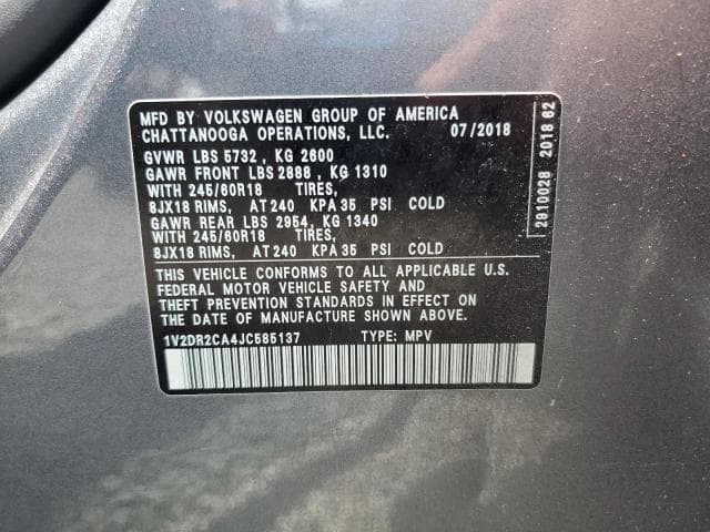 2018 VOLKSWAGEN ATLAS SE 14