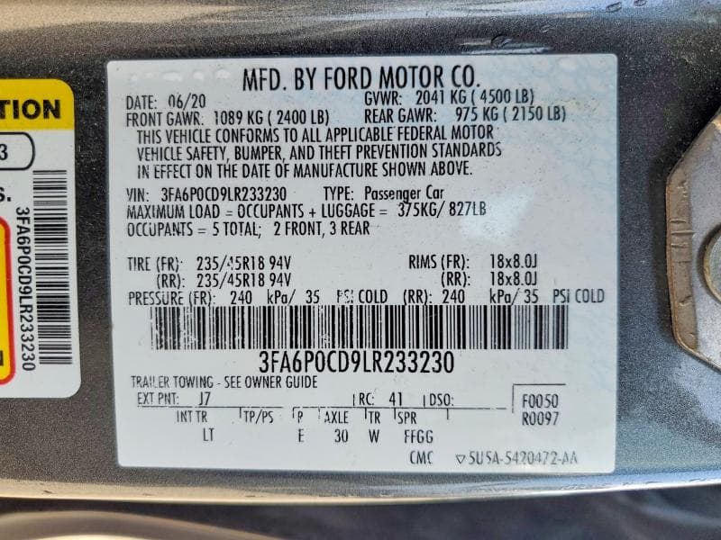 2020 FORD FUSION SEL SEL 13