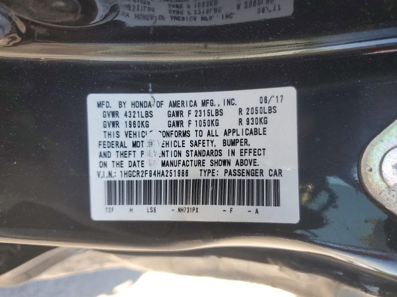 2017 HONDA ACCORD EXL 12