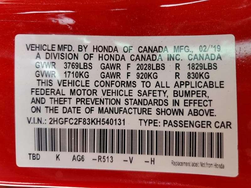 2019 HONDA CIVIC SPORT 12
