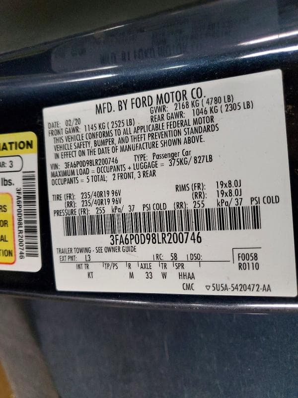 2020 FORD FUSION TITANIUM TITANIUM 13