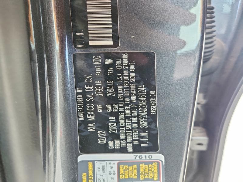 2022 KIA FORTE LXS LXS 12