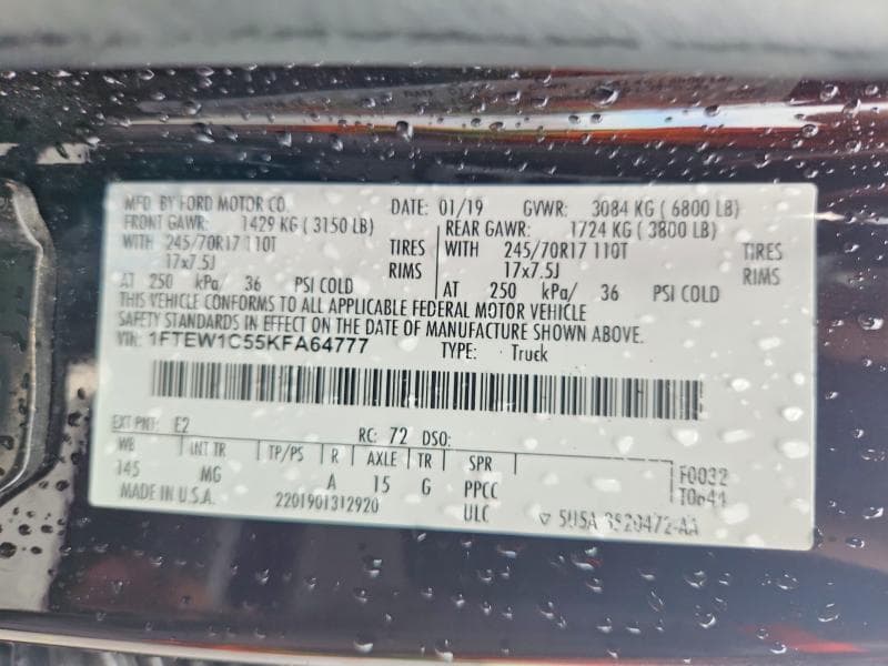 2019 FORD F150 SUPERCREW SUPERCREW 12