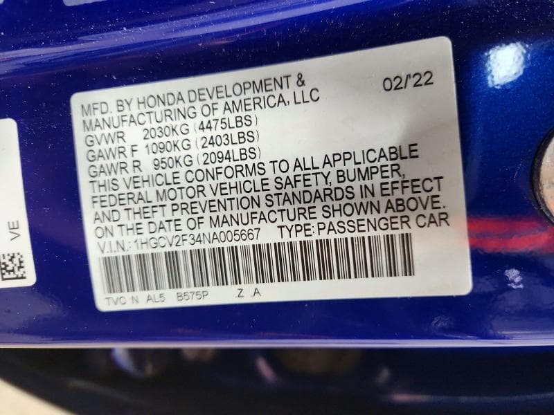 2022 HONDA ACCORD SPORT SPORT 12