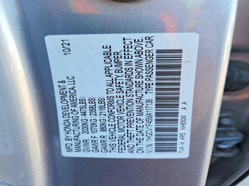 2021 HONDA ACCORD SPORT SE SPORT SE 12