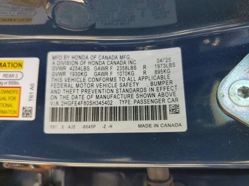2025 HONDA CIVIC SPORT SPORT/SPORT TOURING 13