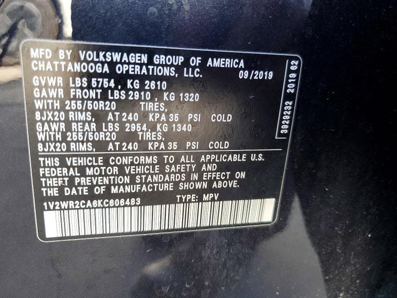 2019 VOLKSWAGEN ATLAS SE 13
