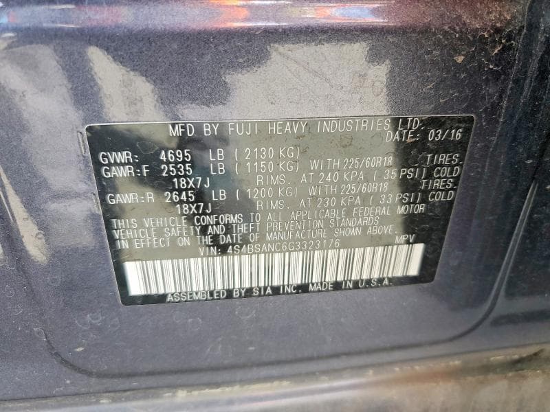 2016 SUBARU OUTBACK 2.5I LIMITED 12