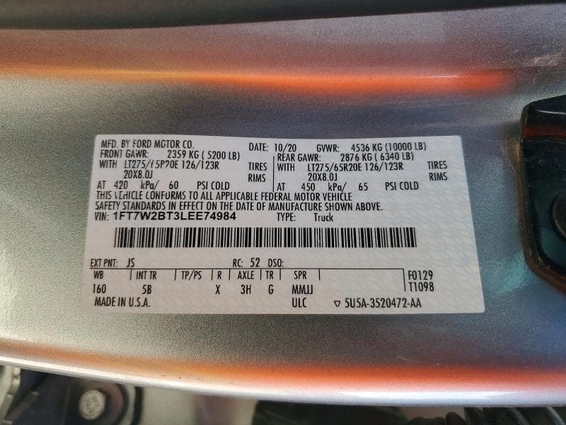 2020 FORD F250 SUPER DUTY SUPER DUTY 12