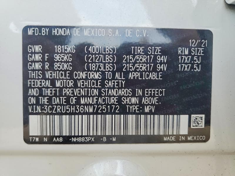 2022 HONDA HR-V LX LX 15