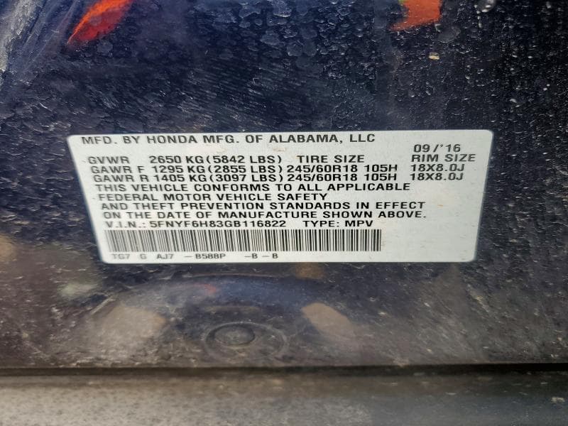 2016 HONDA PILOT EXL 13