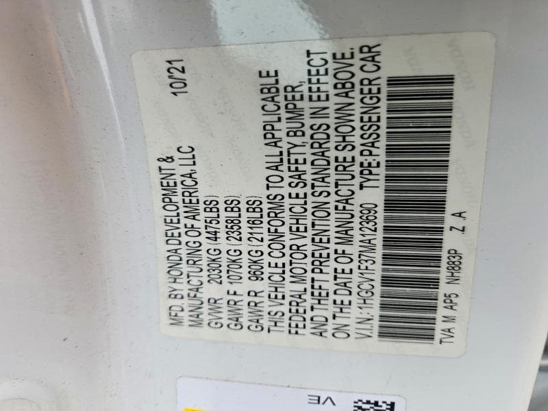 2021 HONDA ACCORD 12