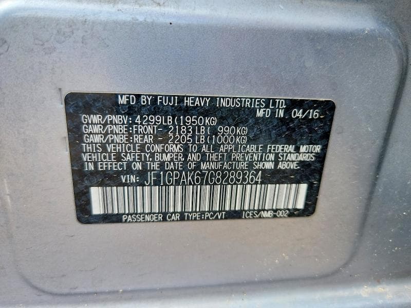 2016 SUBARU IMPREZA LIMITED 13