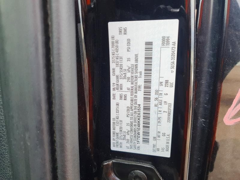 2019 FORD F150 SUPERCREW SUPERCREW 12
