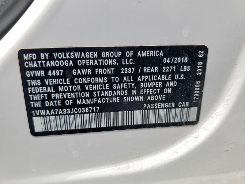 2018 VOLKSWAGEN PASSAT S 13