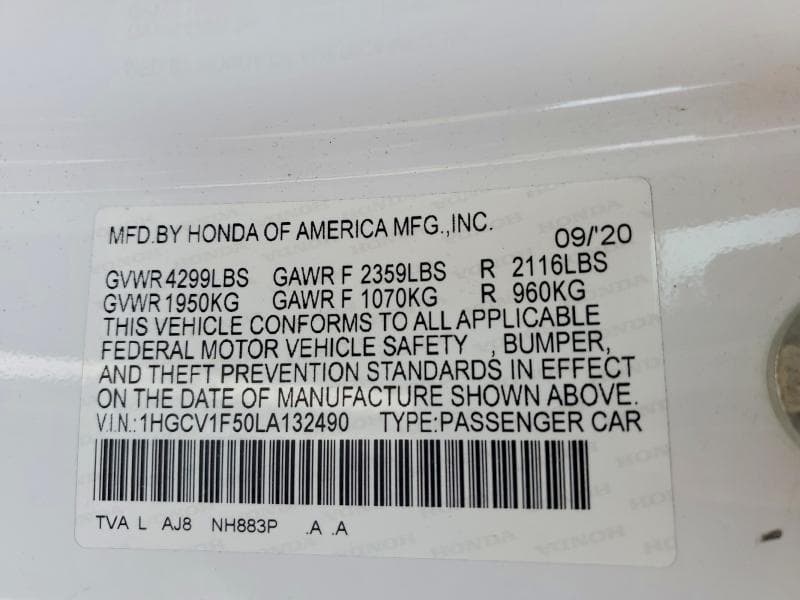 2020 HONDA ACCORD EXL 12