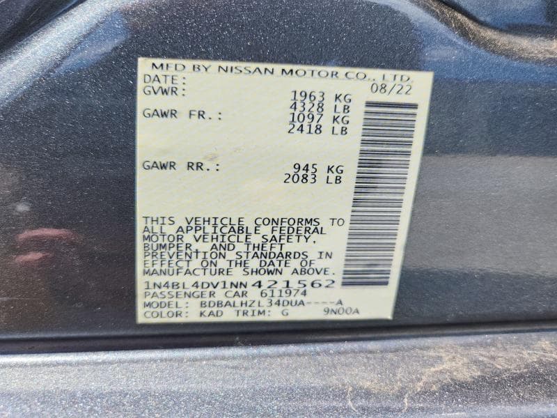 2022 NISSAN ALTIMA SV 13