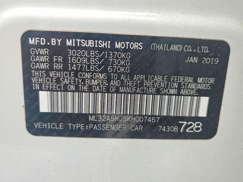 2019 MITSUBISHI MIRAGE LE LE 12