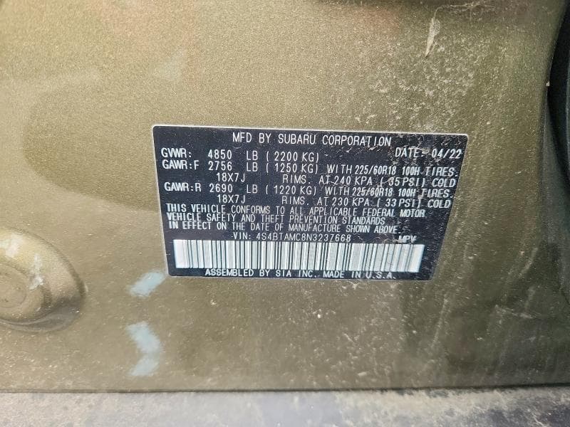 2022 SUBARU OUTBACK LIMITED 13