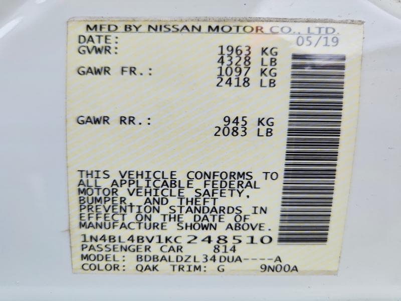 2019 NISSAN ALTIMA S 12