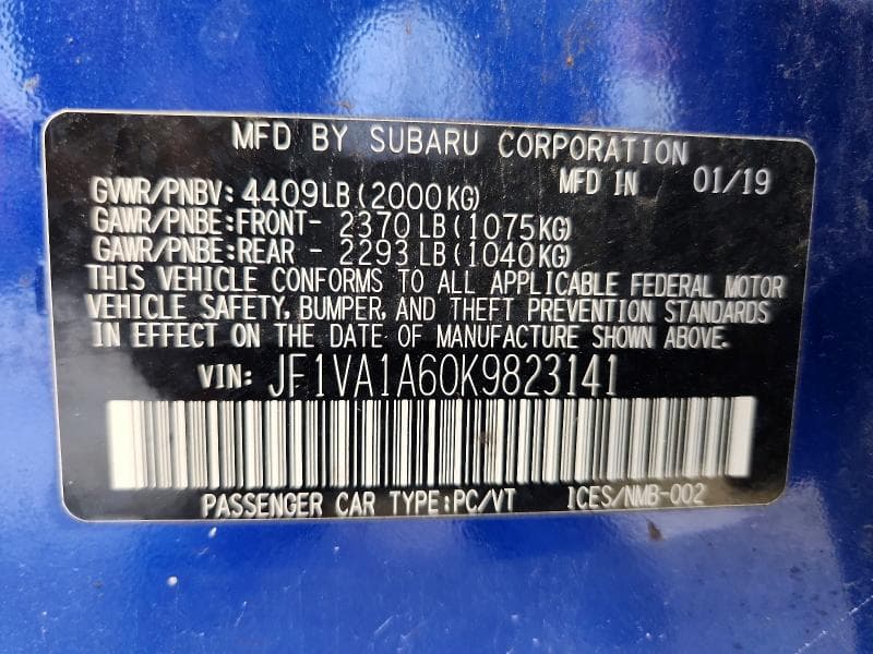 2019 SUBARU WRX 12