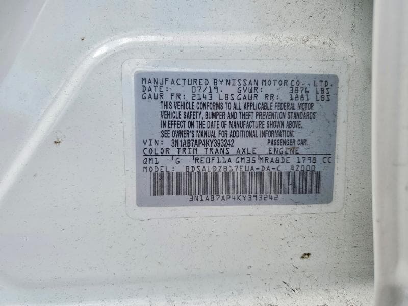 2019 NISSAN SENTRA SV SV 12