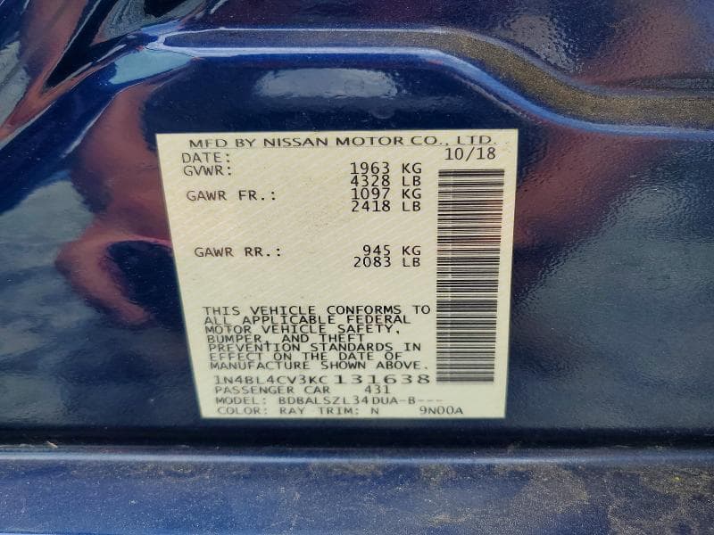 2019 NISSAN ALTIMA SR 13