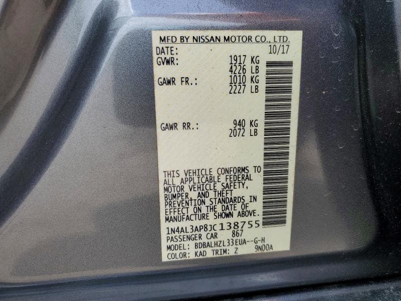 2018 NISSAN ALTIMA 2.5 SR 12