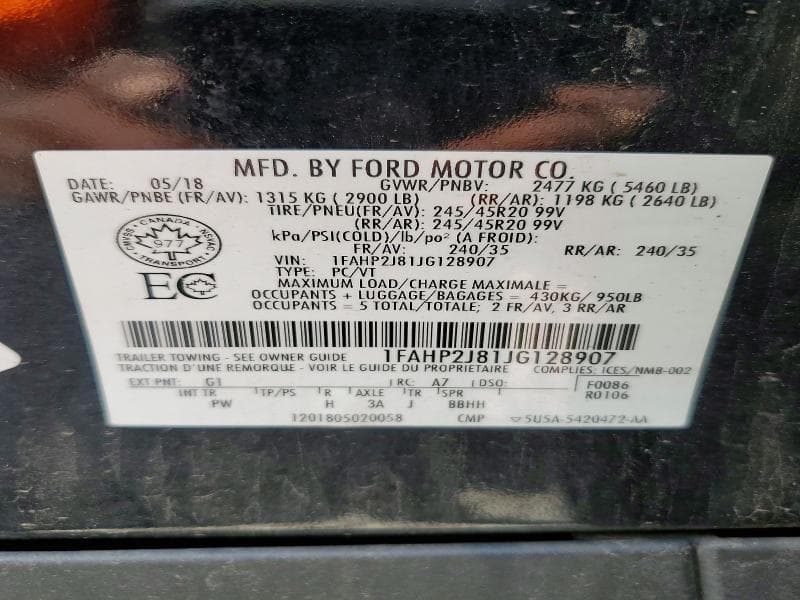 2018 FORD TAURUS LIMITED 12