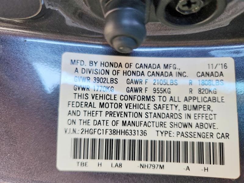2017 HONDA CIVIC EX 12