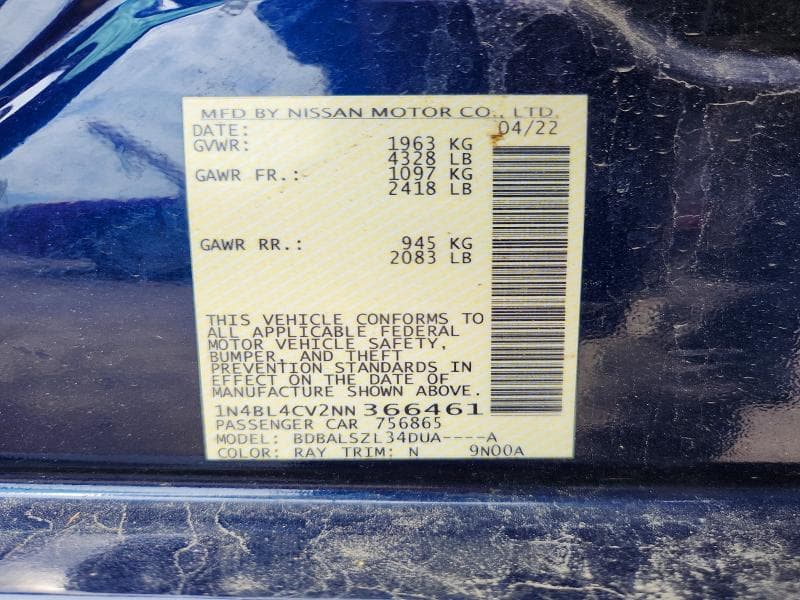 2022 NISSAN ALTIMA SR SR 12
