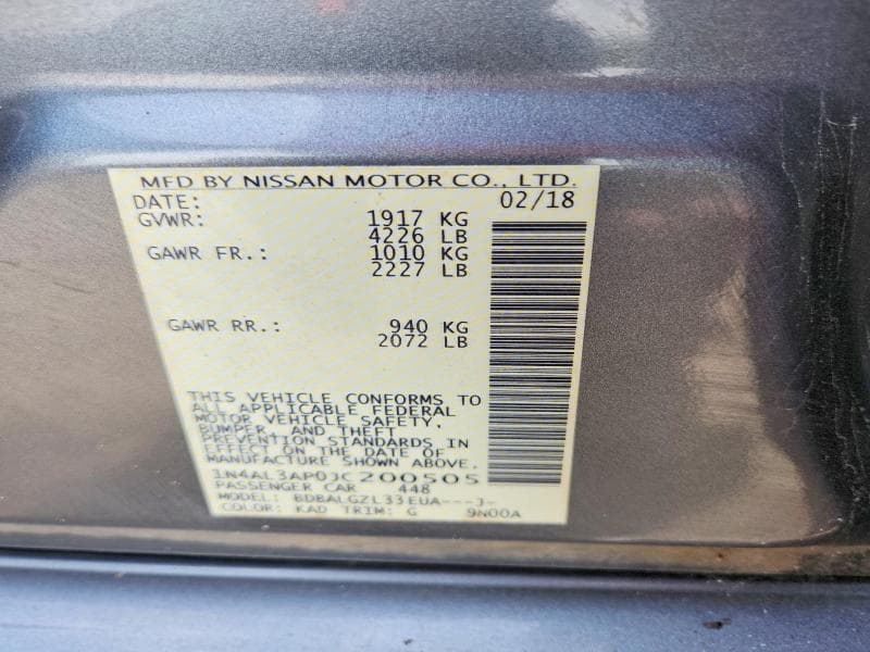 2018 NISSAN ALTIMA 2.5 S 2.5 S 12