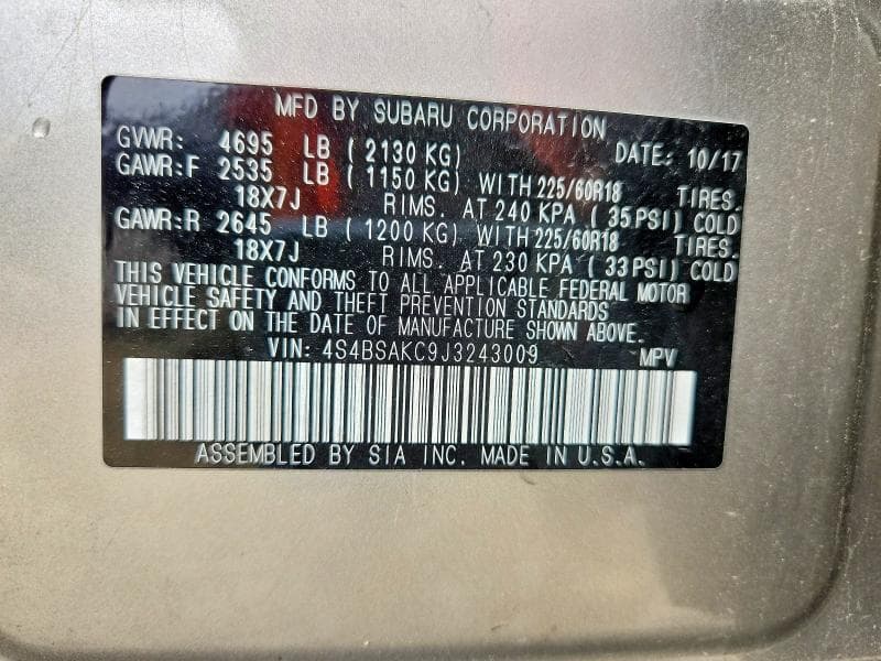 2018 SUBARU OUTBACK 2.5I LIMITED 14