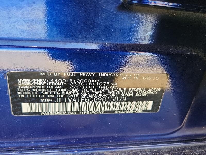 2016 SUBARU WRX PREMIUM 12